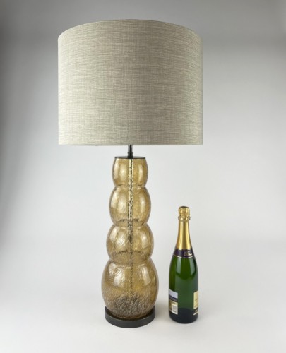 Pair of Large Amber  'Bubble Effect' Glass Table Lamps on Brown Bronze Bases