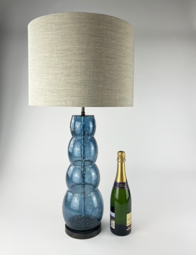 Pair of Large Blue 'Bubble Effect' Glass Table Lamps on Brown Bronze Bases