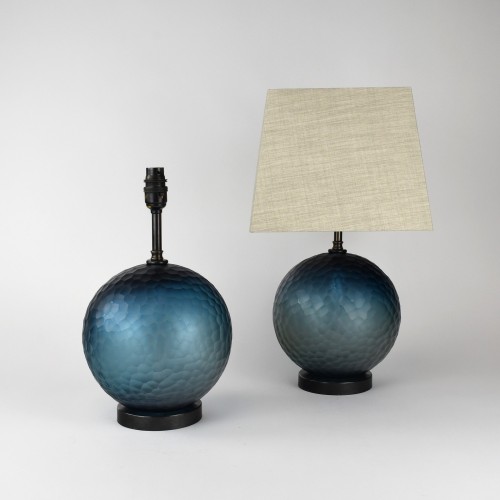 Pair of Blue Battuto Ball Glass Table Lamps on Brown Bronze Bases