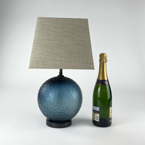 Pair of Blue Battuto Ball Glass Table Lamps on Brown Bronze Bases