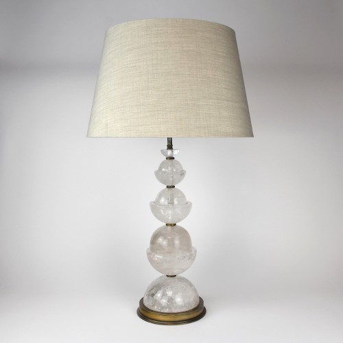 Single Large Rock Crystal Table Lamp on Round Antique Brass Base
