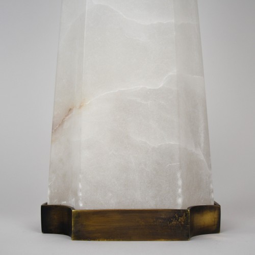 Single Large Alabaster Table Lamp on Antique Brass Base