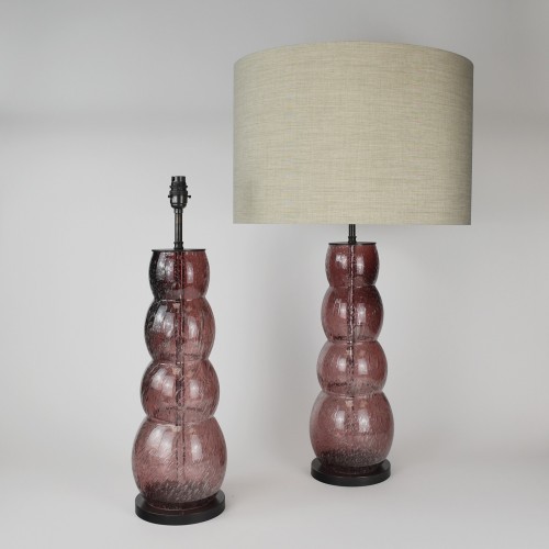 Pair of Large Tea 'Bubble Effect' Glass Table Lamps on Brown Bronze Bases