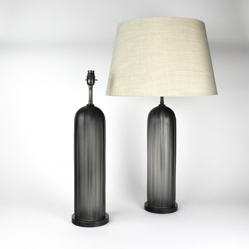 Pair of Cut Medium Grey Dome Lamps on Brown Bronze Bases