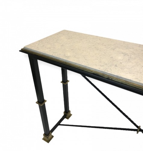 Wrought Iron 'Simple' Console with Black Paint Finish and Marble Top
