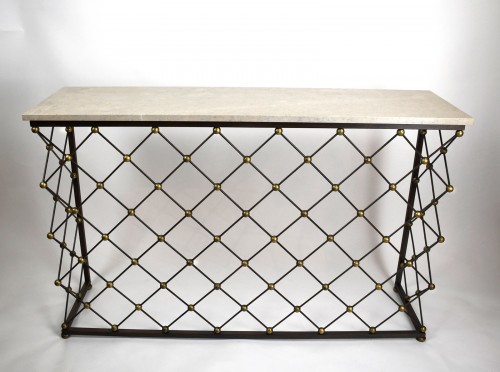 Wrought Iron 'Net' Console Table with Marble Top