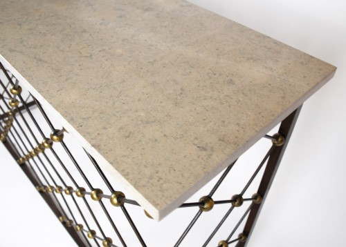 Wrought Iron 'Net' Console Table with Marble Top