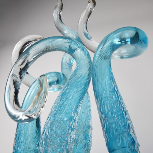 Blue Twisted Textured Glass Spikes on Antique Brass Stands