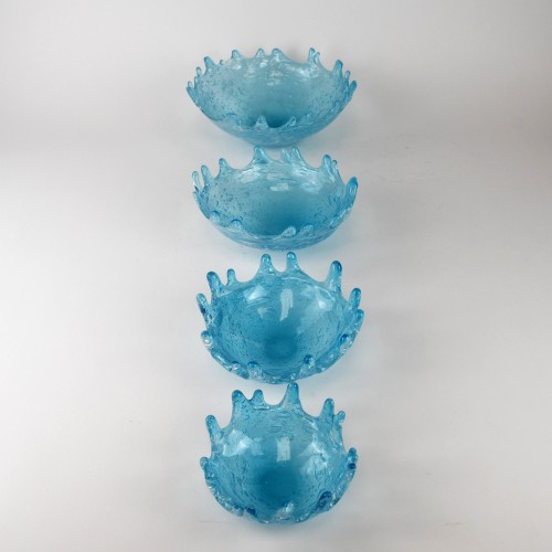 Set Of Four Blue Glass Splash Bowls