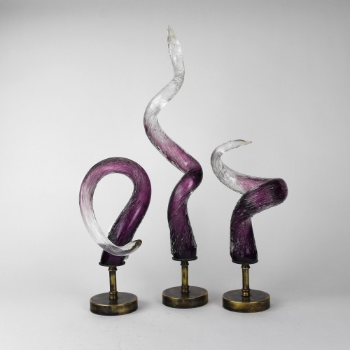 Purple Twisted Textured Glass Spikes on Antique Brass Stands