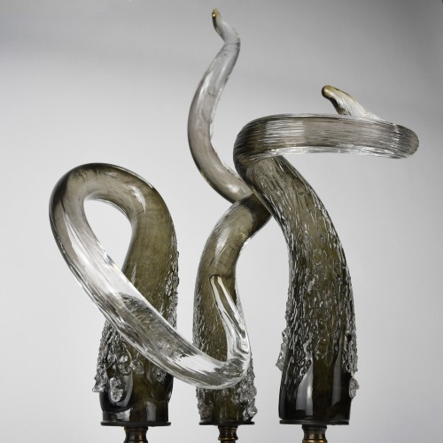 Grey Twisted Textured Glass Spikes on Antique Brass Stands