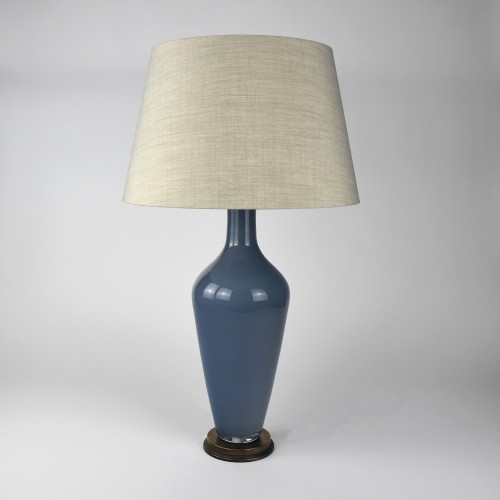 Single Blue Glass Table Lamp on Antique Brass Base