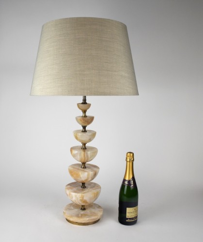 Pair of Onyx Table Lamps on Antique Brass Bases