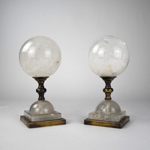 Pair of Rock Crystal Balls on Antique Brass Bases