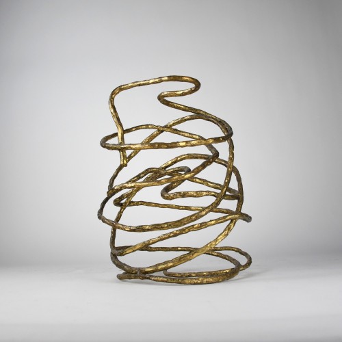 Small Wrought Iron 'swirl' Sculpture In Antique Brass Finish
