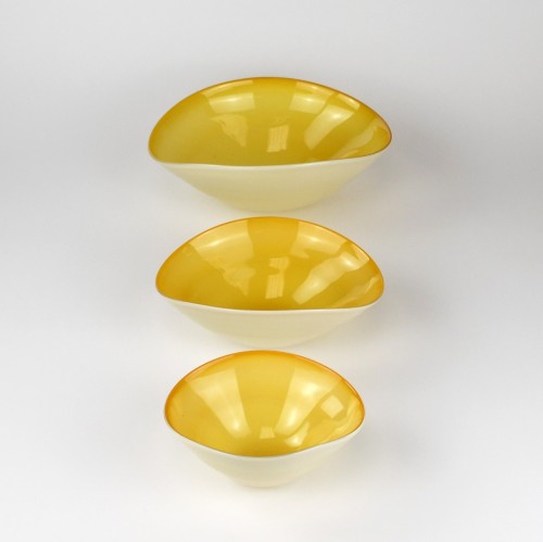 Set of Three Yellow Glass Bowls