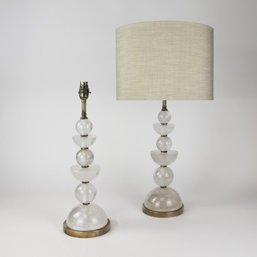Pair of Medium Rock Crystal Table Lamps on Antique Brass Bases