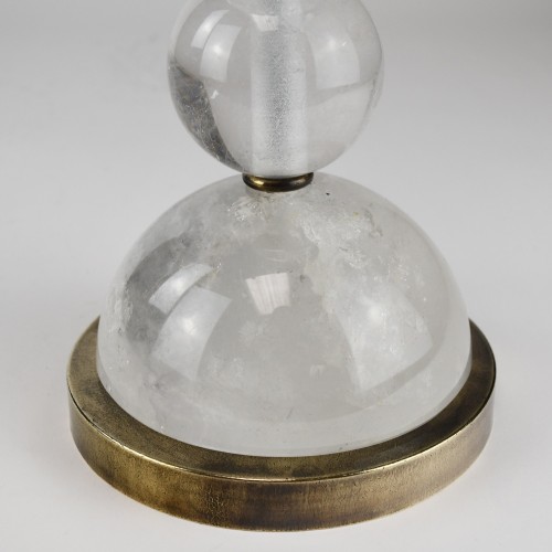 Pair of Medium Rock Crystal Table Lamps on Antique Brass Bases