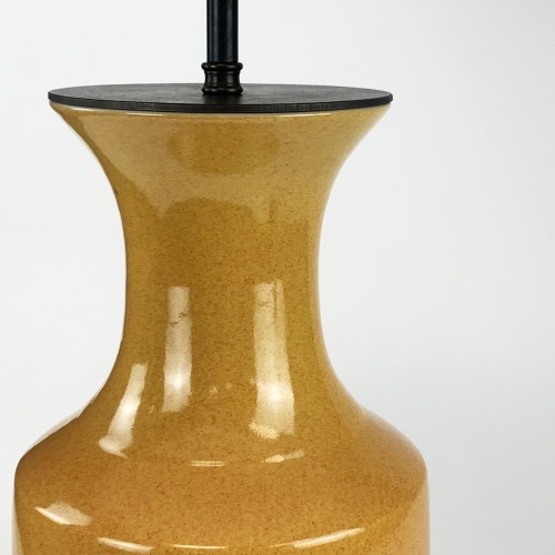 Pair of Orange Ceramic Lamps on Antique Brass Bases