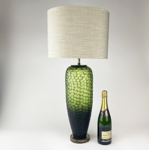 Single Large Green Cut Lamp on Antique Brass Bases