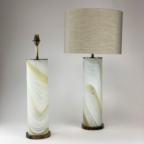 Pair Of "Onyx" Effect Glass Lamps On Antique Brass Bases