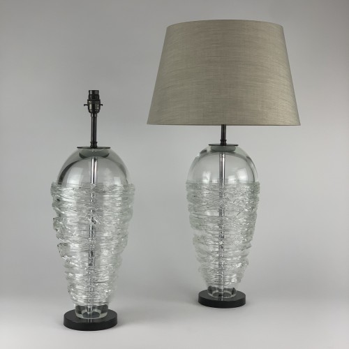 Pair Of Clear Glass Candy Floss Lamps On Brown Bronze Bases