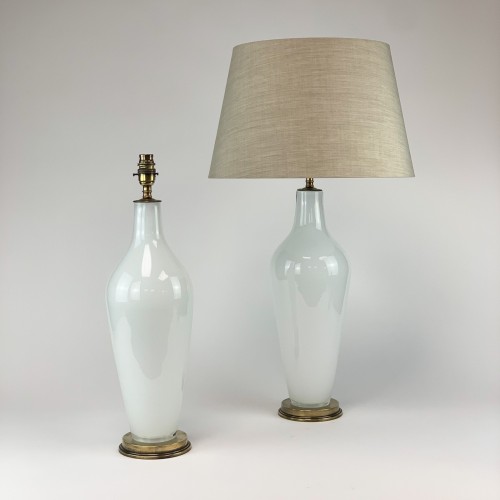 Pair of Large White Standard Lamps on Antique Brass Bases