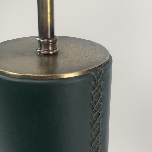 large Green Leather Lamps On Antique Brass Bases