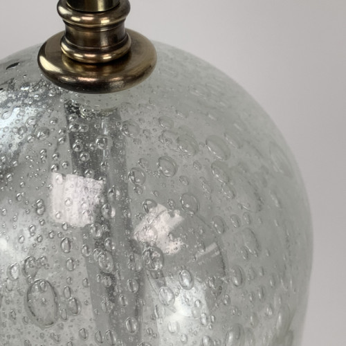 Pair Of Clear Glass Bubble Lamps On Antique Brass Bases