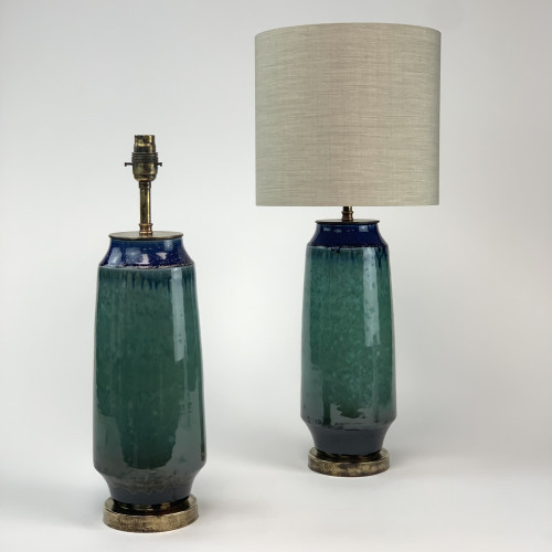 Pair Of Torquiest Ceramic Drip Lamps on Antique Brass Bases
