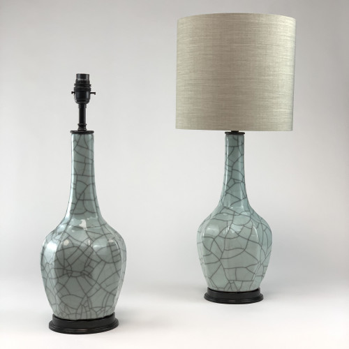 Small Ceramic Blue Crackle Lamps On Antique Brass Bases