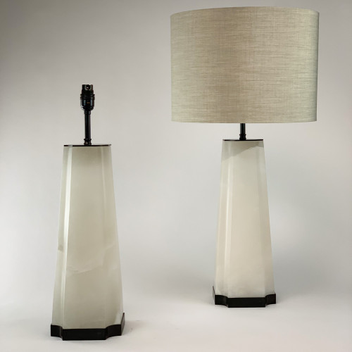 Pair Of Cut Alabaster Lamps On Brown Bronze Bases
