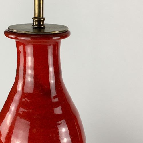 Tall Red Lamps On Antique Brass Bases