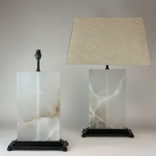 Pair Of Thin Alabaster "Tablet" Lamps On Brown Bronze Bases (painted finish)