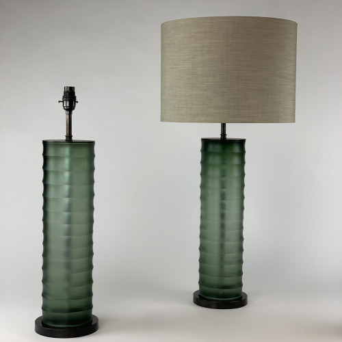 Pair of Grey Green "Rolo" Lamps On Brown Bronze Bases