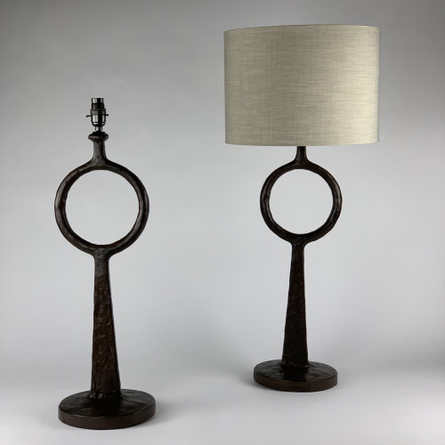 Pair Of Medium Metal Brown Bronze 'Circle' Bronze Lamps