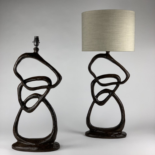 Pair Of Large Painted Brown Bronze Lamps