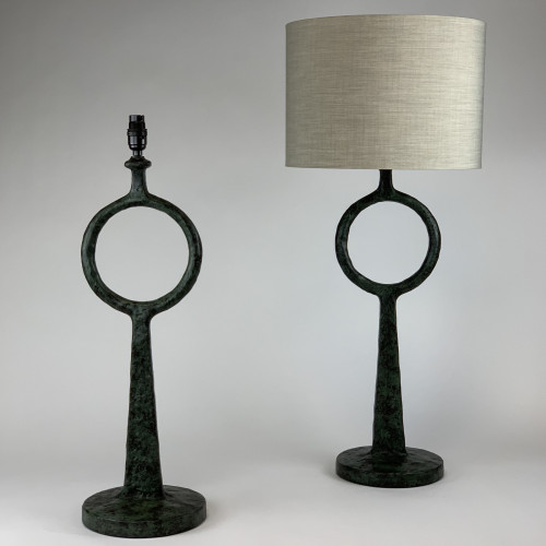 Pair Of Medium Metal verdigris  'Circle' Lamps