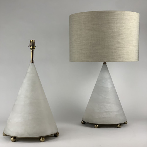 Pair Of Large Tapered "Ava" Alabaster Lamps On Brass Bases