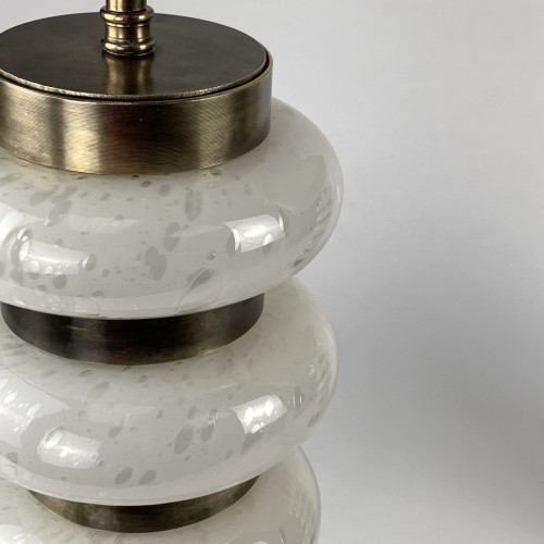 Pair of white glass Doughnut Lamps On Antique Brass Bases
