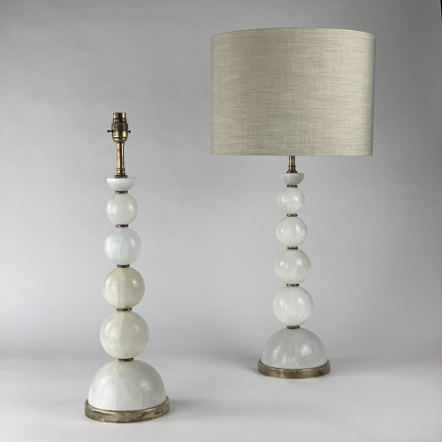 Pair Of Selenite Ball Stack Lamps On Antique Brass Bases