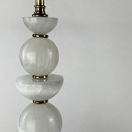 Pair Of Selenite Stack Lamps on Antique Brass Bases