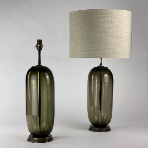 Pair Of Olive Glass Lamps On Antique Brass Bases