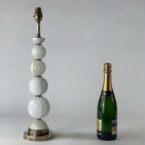 Pair Of Selenite Ball Stack Lamps On Double Antique Brass Bases