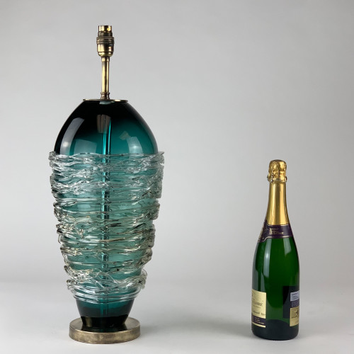 Pair Of Teal Candy floss Glass Lamps on Antique brass Bases