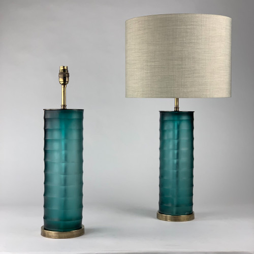 Pair Of Teal Medium "Rolo" Lamps On Antique Brass Bases