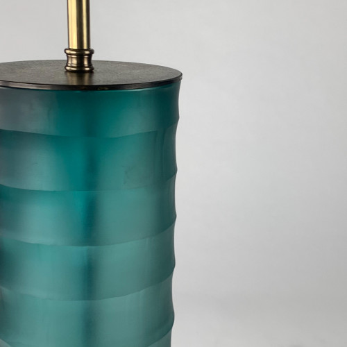 Pair Of Teal Medium "Rolo" Lamps On Antique Brass Bases