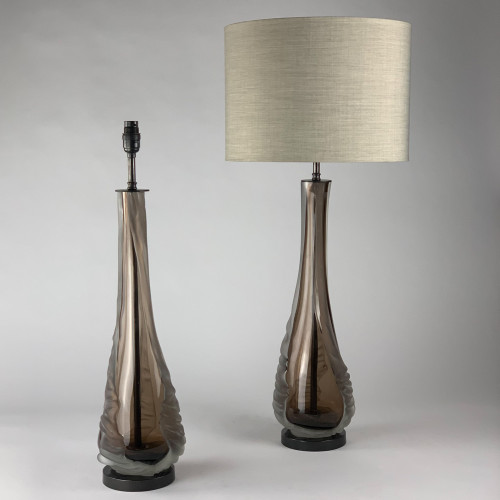 Pair Of Olive "Frosted Trail" Lamps On Antique Brass Bases