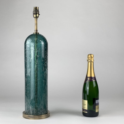 Pair Of Teal Bubble Lamps On Antique Brass Bases