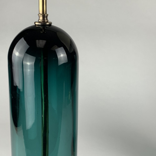Pair Of Teal Glass Lamps On Antique Brass Bases